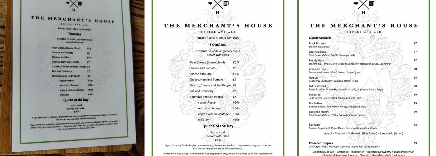 The Merchant's House Menu