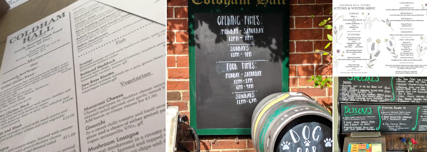 Coldham Hall Menu