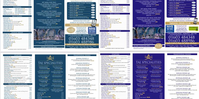 Taj Mahal Menu
