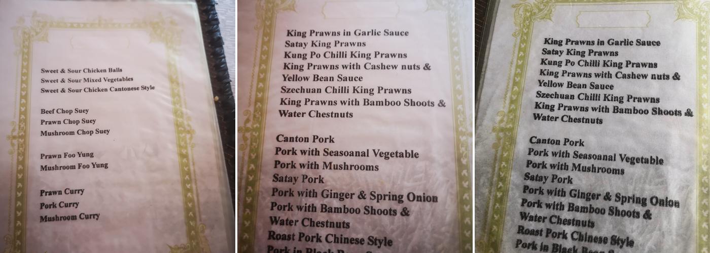 The Canton Chinese Restaurant Menu