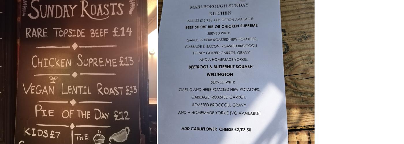 Marlborough Arms Menu