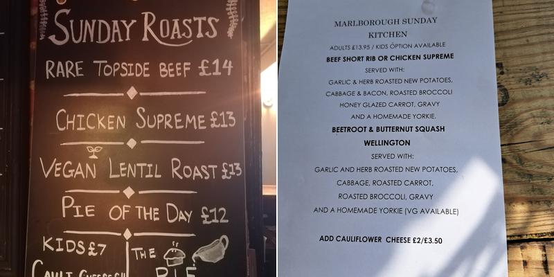 Marlborough Arms Menu