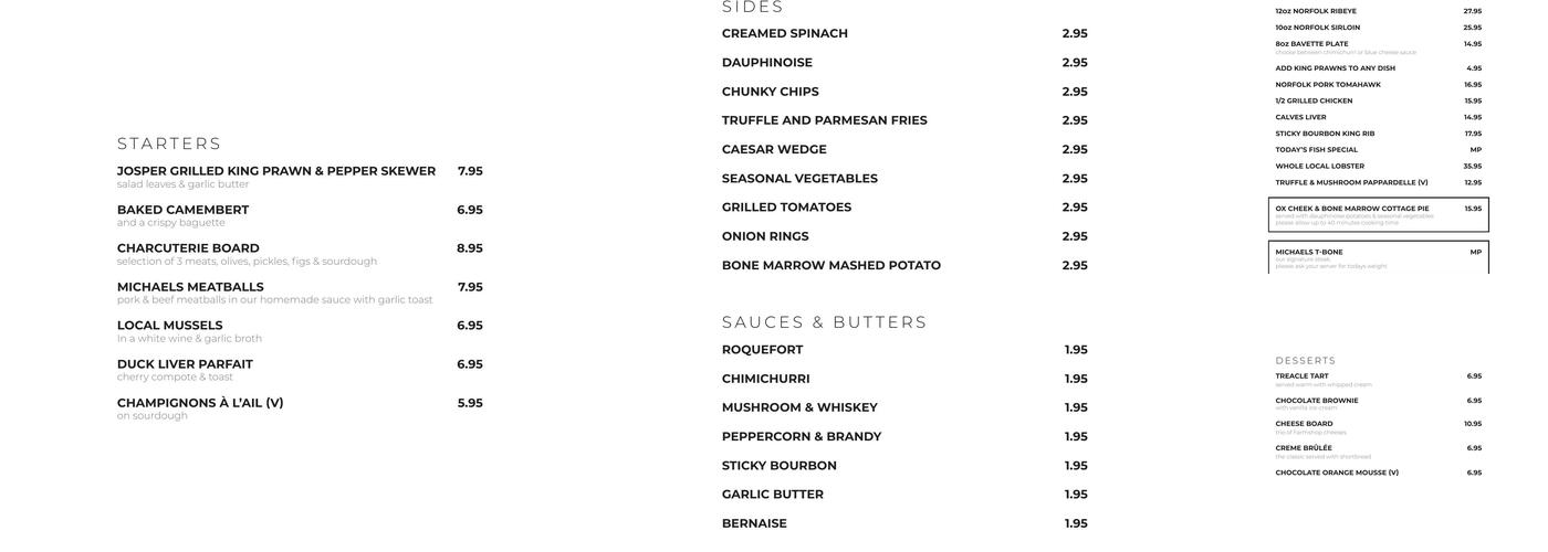 Michaels Grill & Steakhouse Menu