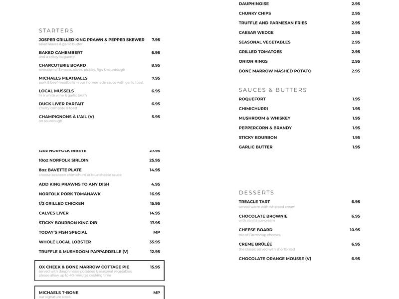 Michaels Grill & Steakhouse Menu