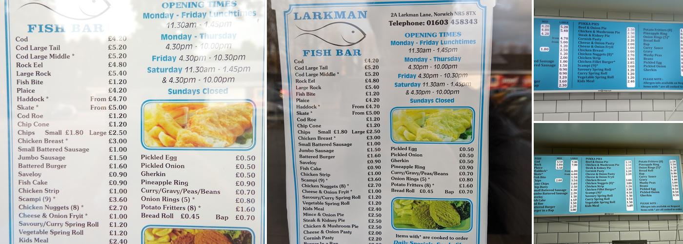 Larkman Fish Bar Menu