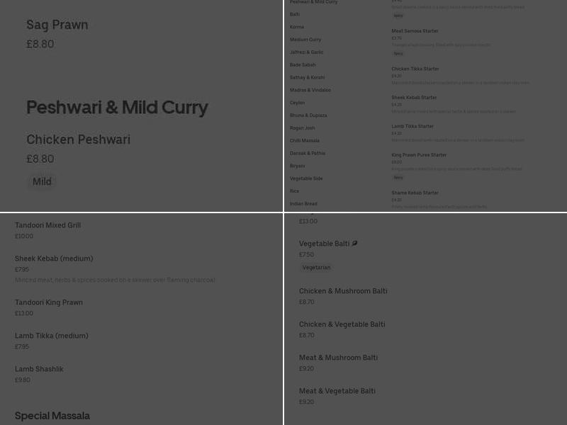 Shah Zahan Tandoori Menu