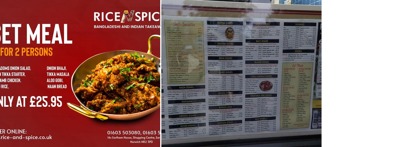 Rice & Spice Indian Takeaway Norwich Menu