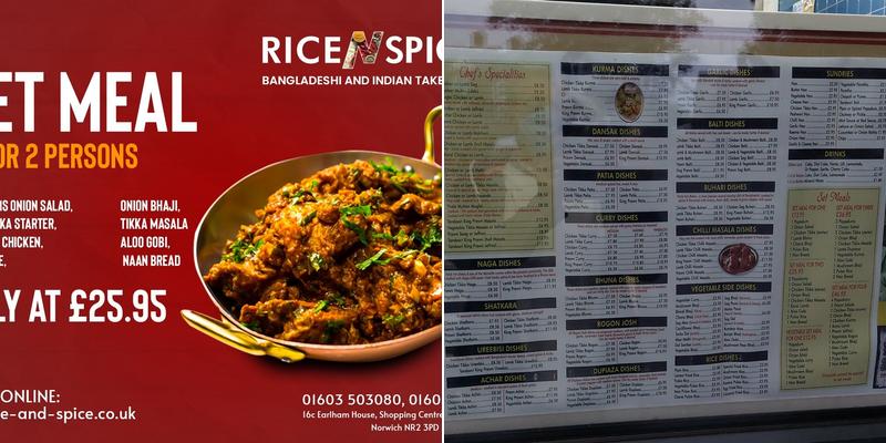 Rice & Spice Indian Takeaway Norwich Menu