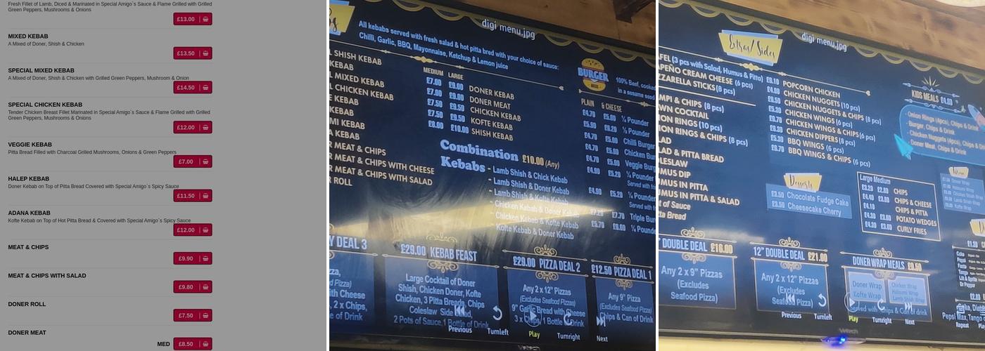 Amigos Pizza & Kebab Menu