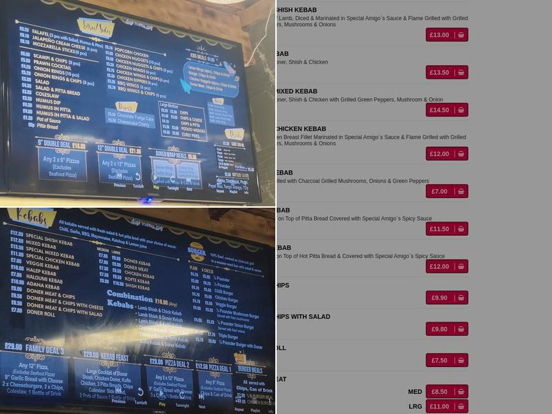 Amigos Pizza & Kebab Menu