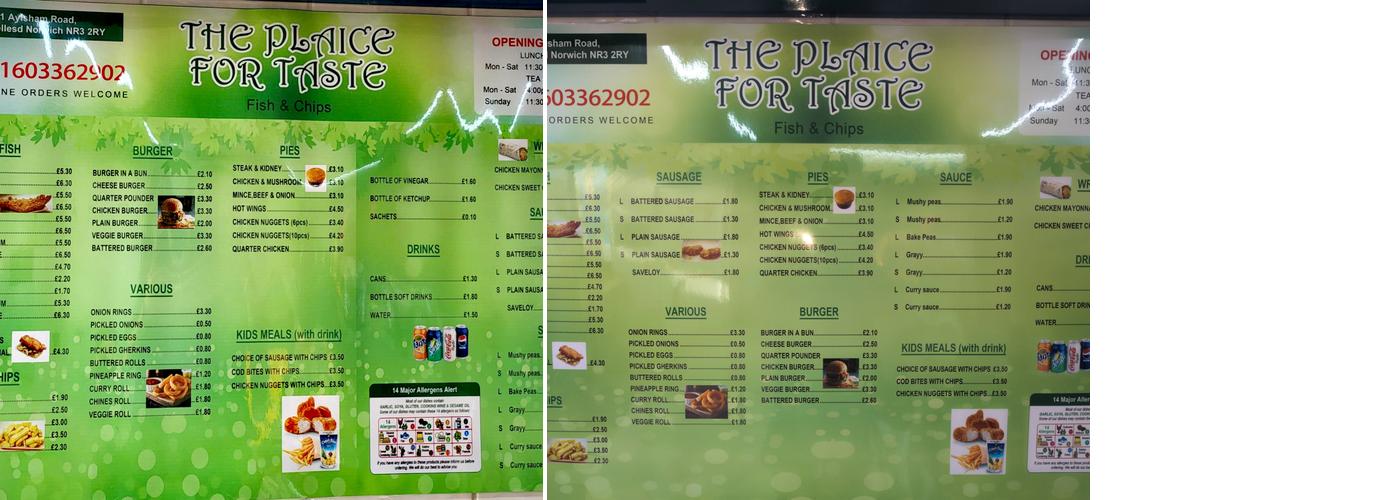 The Plaice For Taste Menu