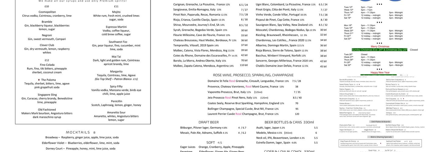 Makers House, Norwich - Tapas Bar Bistro Menu