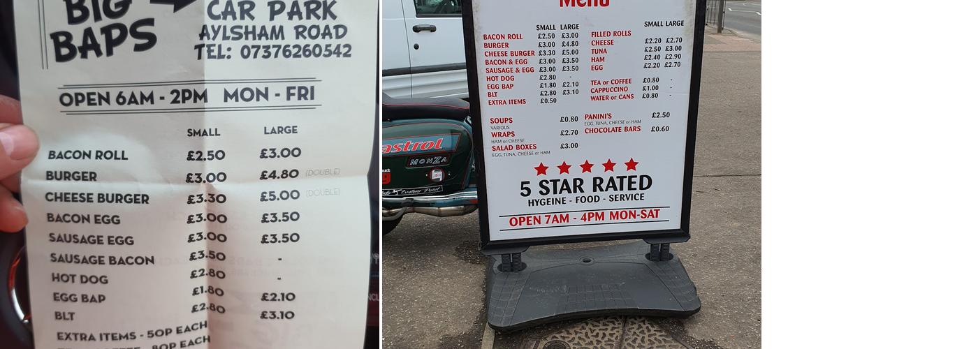 Haley's Big Baps Menu