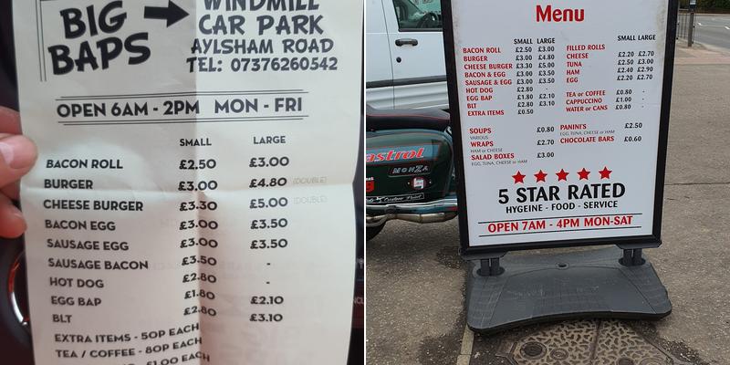 Haley's Big Baps Menu