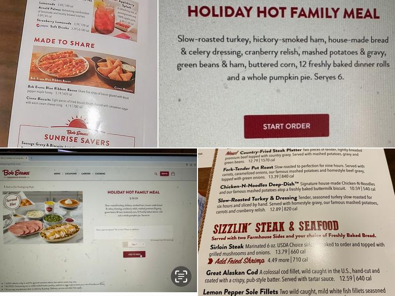 Bob Evans Menu
