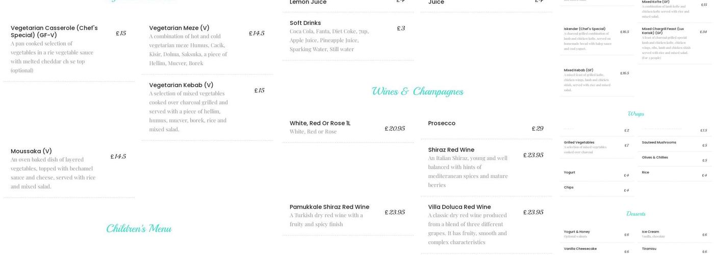 Alaturka Meze Mangal Menu