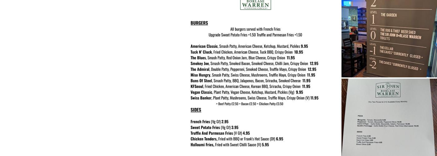 The Sir John Borlase Warren Menu