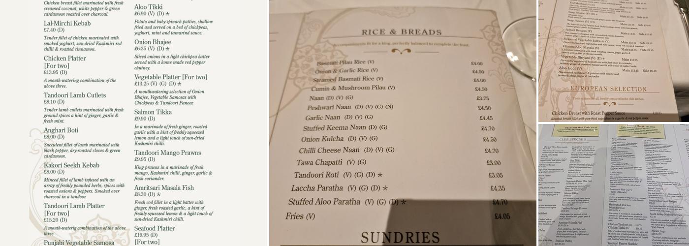 Calcutta Club Menu