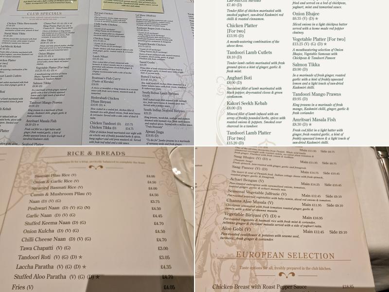 Calcutta Club Menu