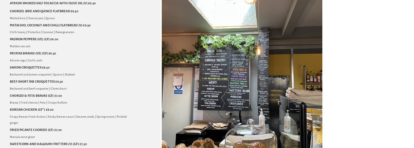 The Atrium Bar and Kitchen Menu