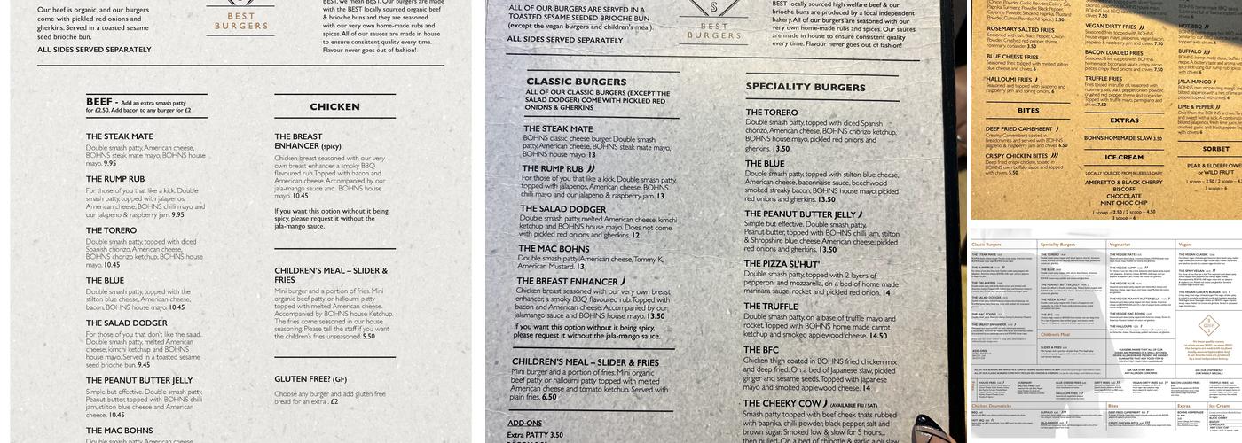 BOHNS Best Burgers Menu