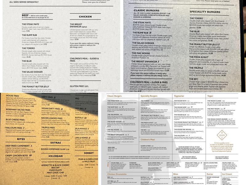 BOHNS Best Burgers Menu