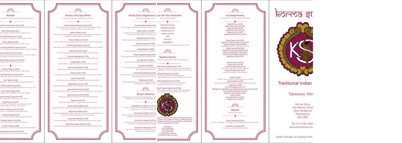 Korma Sutra Menu