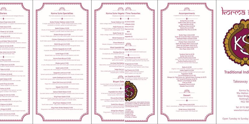 Korma Sutra Menu