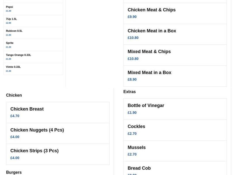Oakdale Chippy Menu