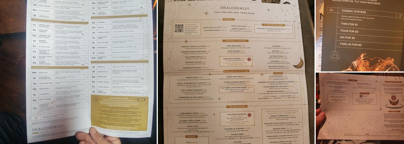 The Alchemist Nottingham Menu