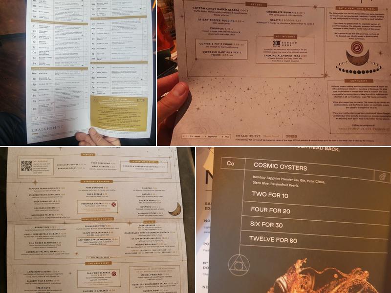 The Alchemist Nottingham Menu