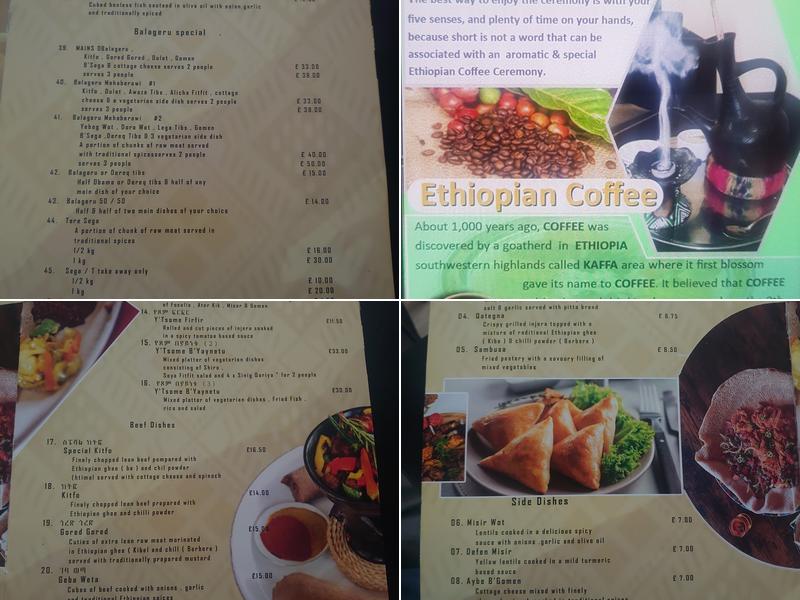 Balageru Ethiopian and Eritrean Restaurant Menu