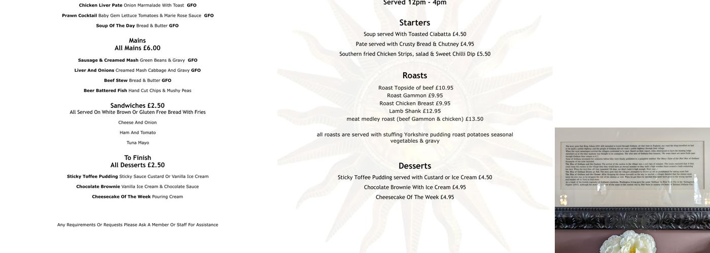 The Sun Inn Menu