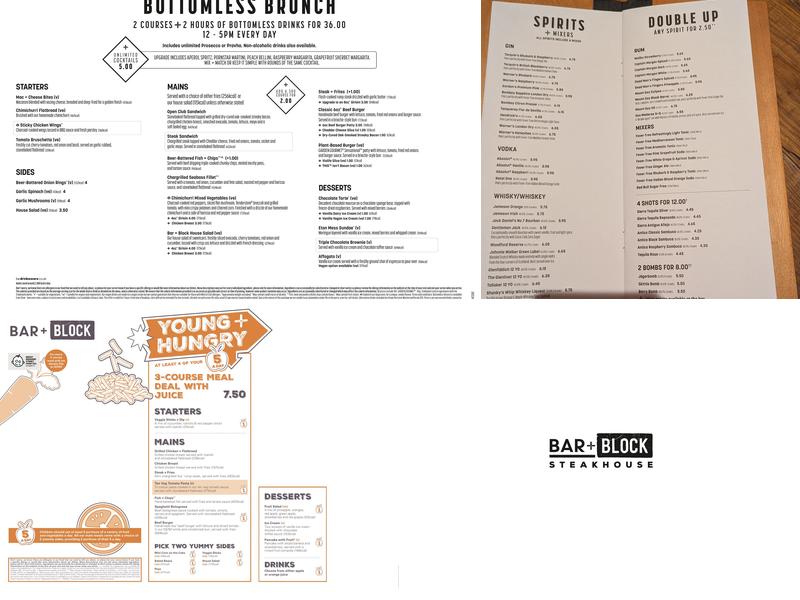 Bar + Block Steakhouse Nottingham Menu