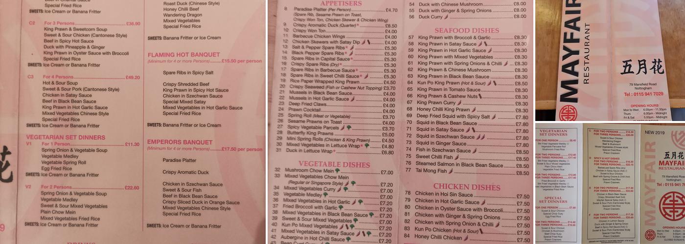 Mayfair Menu