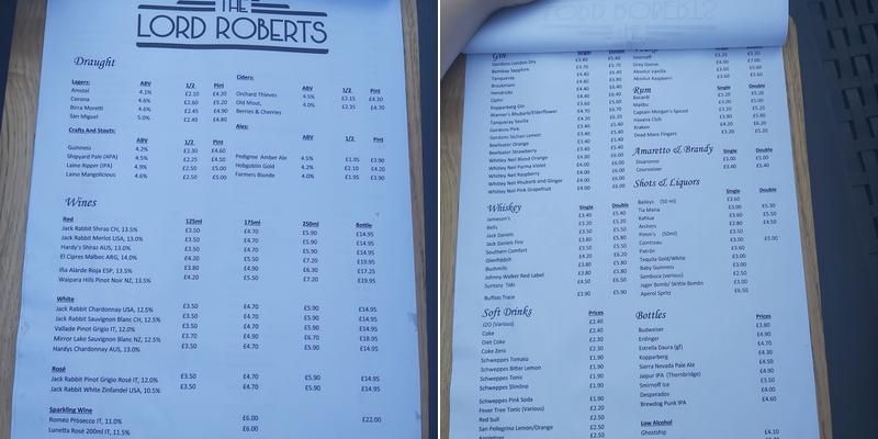 The Lord Roberts Menu