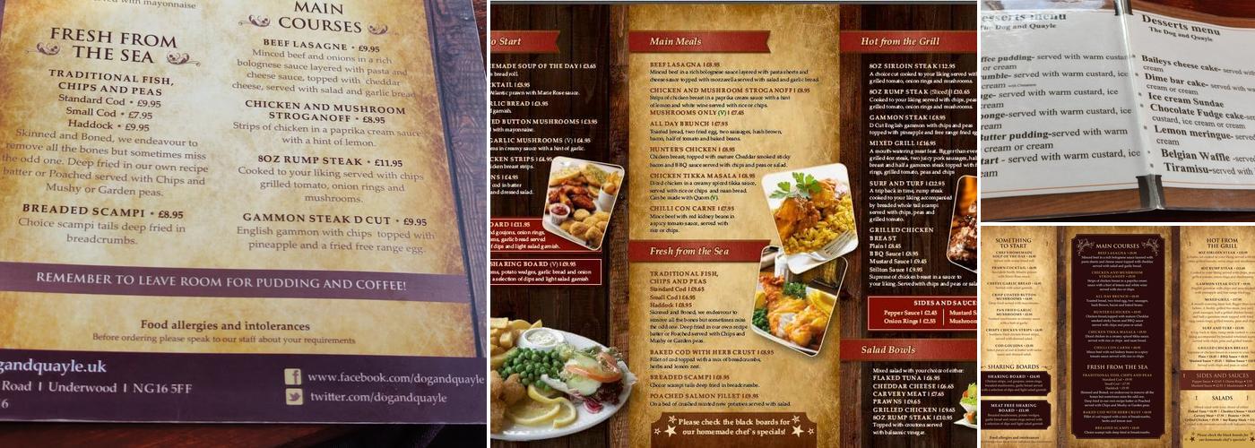 The Dog and Quayle Pub and Carvery Menu