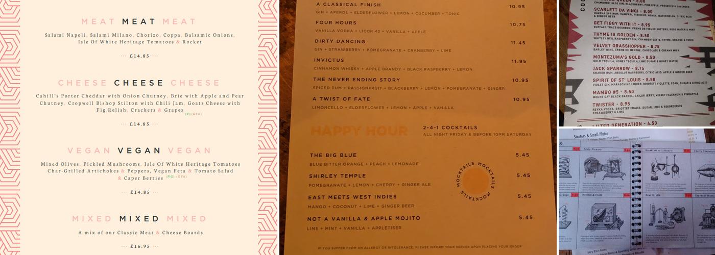 The Hockley Arts Club Menu