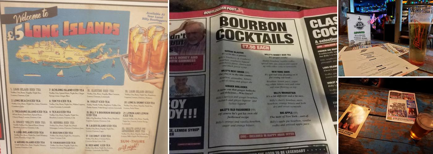 Billy Bootleggers Nottingham (formerly Percy Picklebackers) Menu