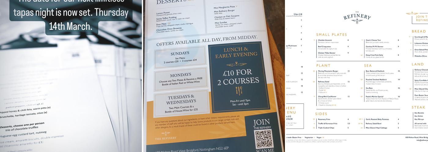 The Refinery West Bridgford Menu