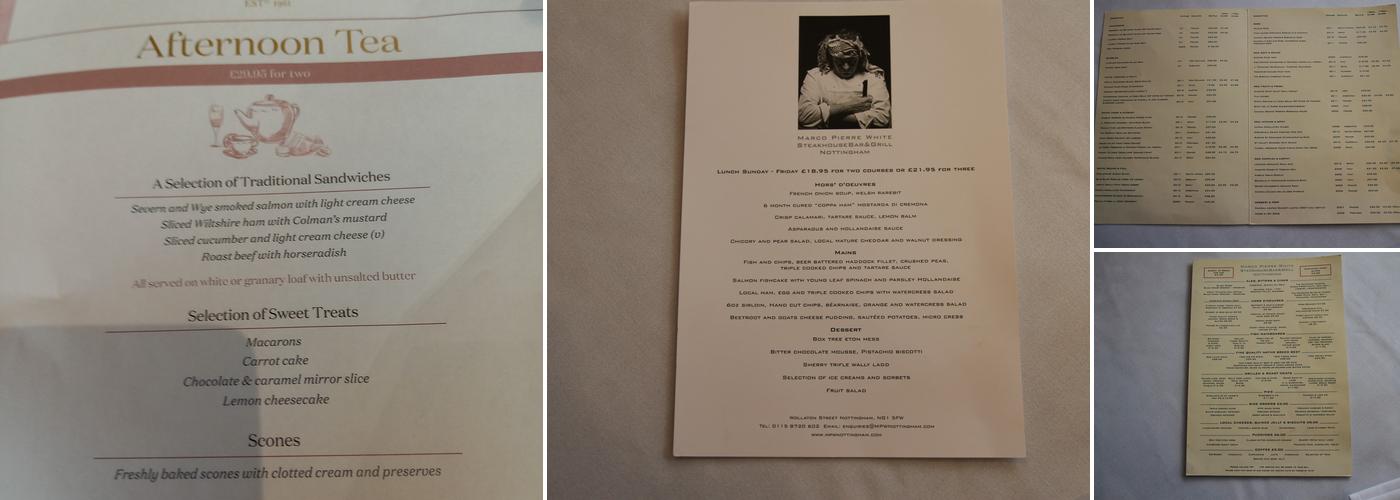 Marco Pierre White Steakhouse Bar & Grill Nottingham Menu
