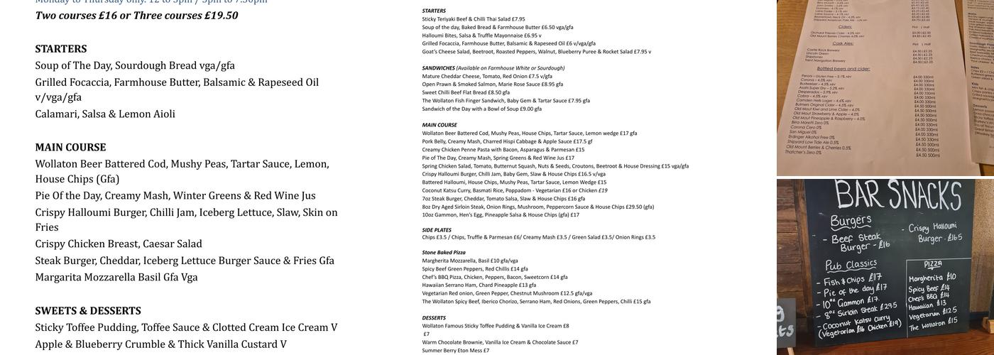 Wollaton Pub & Kitchen Menu