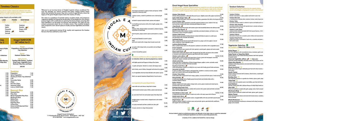 Mogal E Azam Indian Cuisine Nottingham Menu