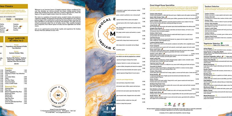 Mogal E Azam Indian Cuisine Nottingham Menu