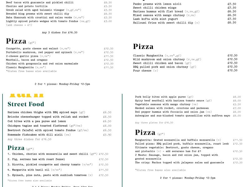 Yarn Bar Menu