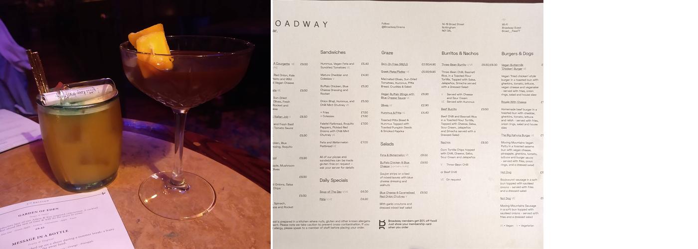 Broadway Cafe Bar Menu