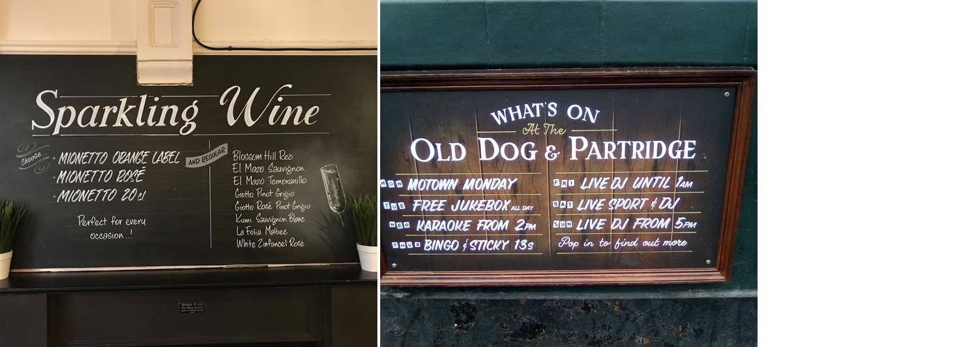Old Dog & Partridge Menu