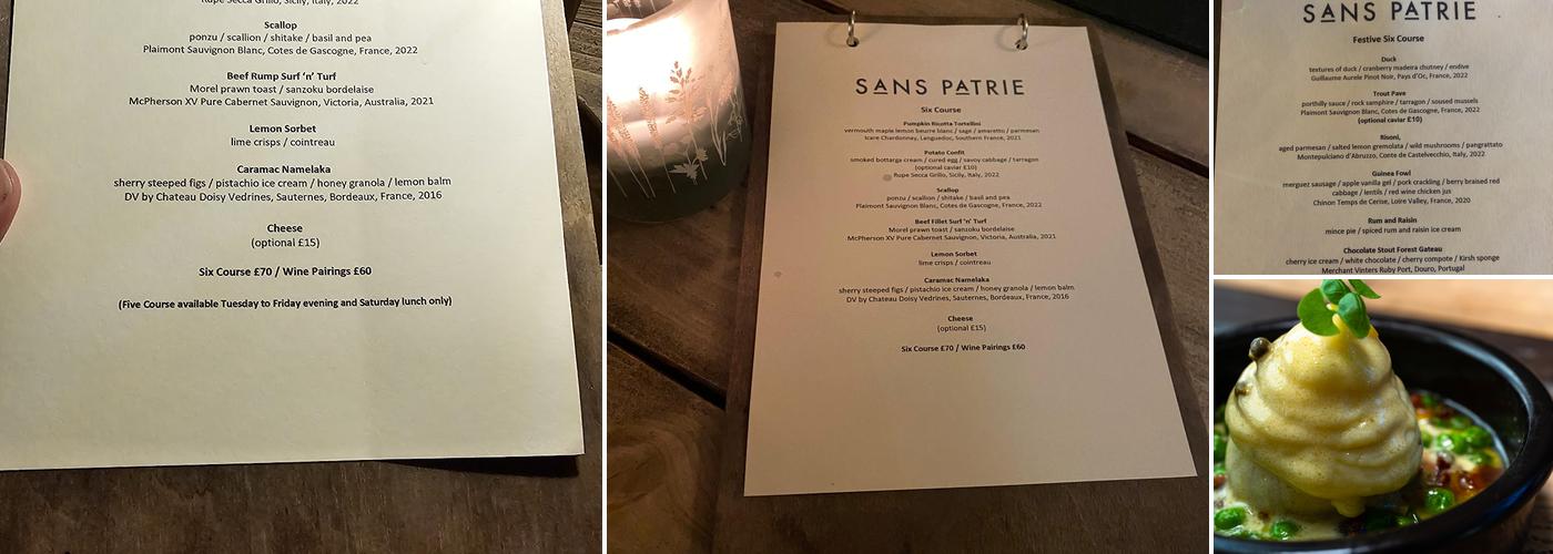 Sans Patrie Menu