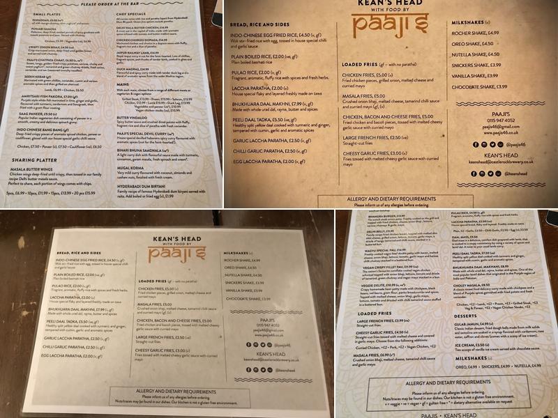 Paaji's Menu