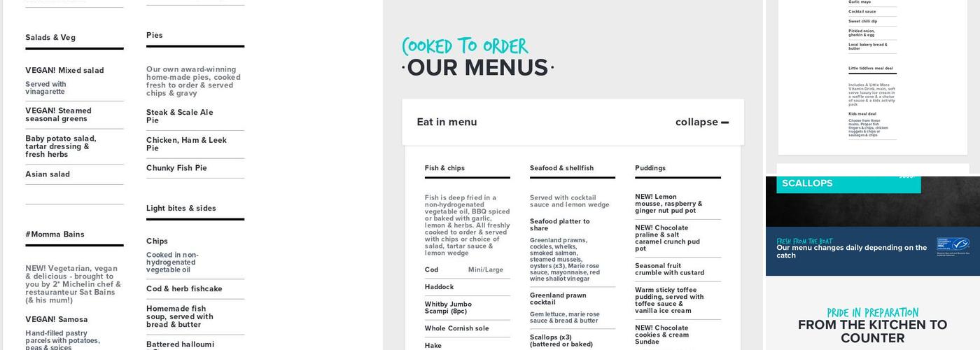 The Cod's Scallops - West Bridgford Menu